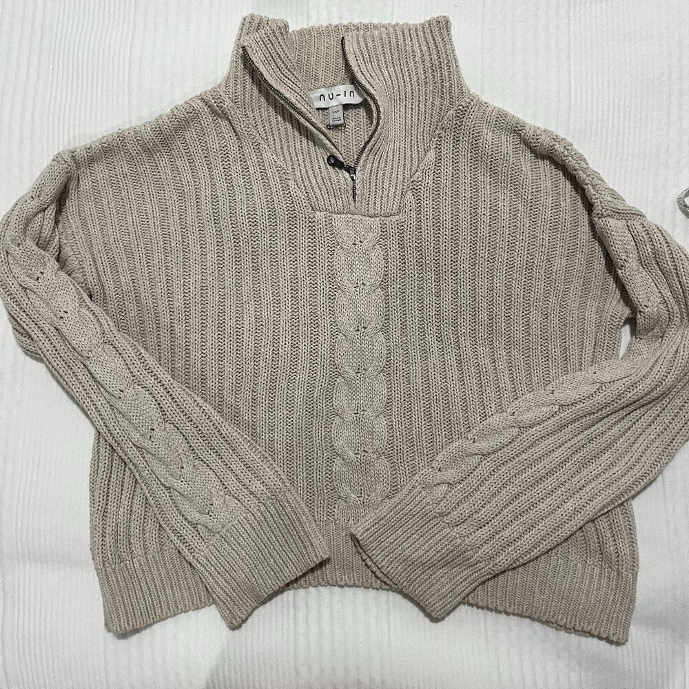 NU-IN Quarter-Zip Cable-Knit Pullover